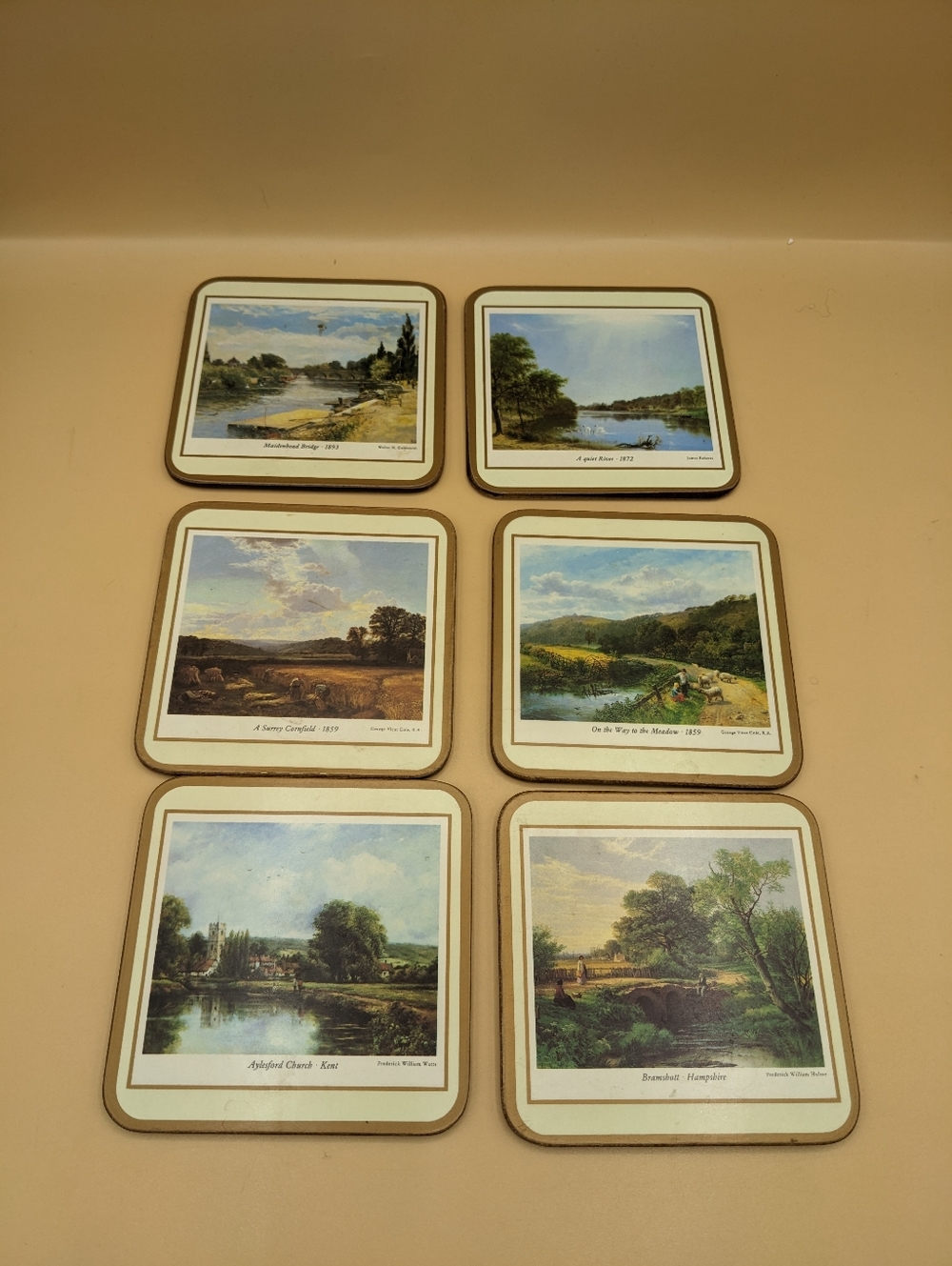 Vintage Pimpernel Scenic Coaster Set Of 6 Square Hardboard 4" England Pre-owned